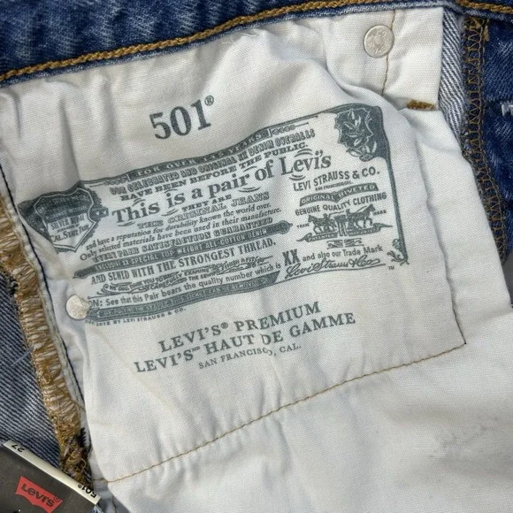 Levis Premium 501 Jean Shorts Women 27 Blue BIG E High Rise Distressed Cut Off - Picture 9 of 16